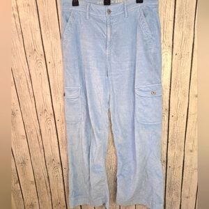American Eagle Dreamy Drape Pants Womens 10 Blue Corduroy Stretch Baggy
